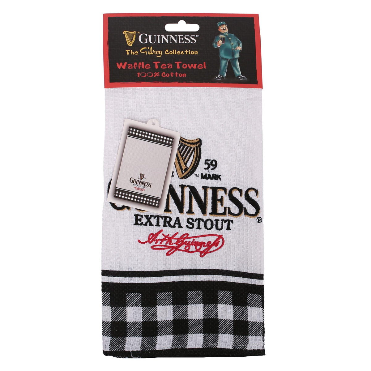 Guinness Label Waffle Tea Towel - 48 x 65cm - White/Black