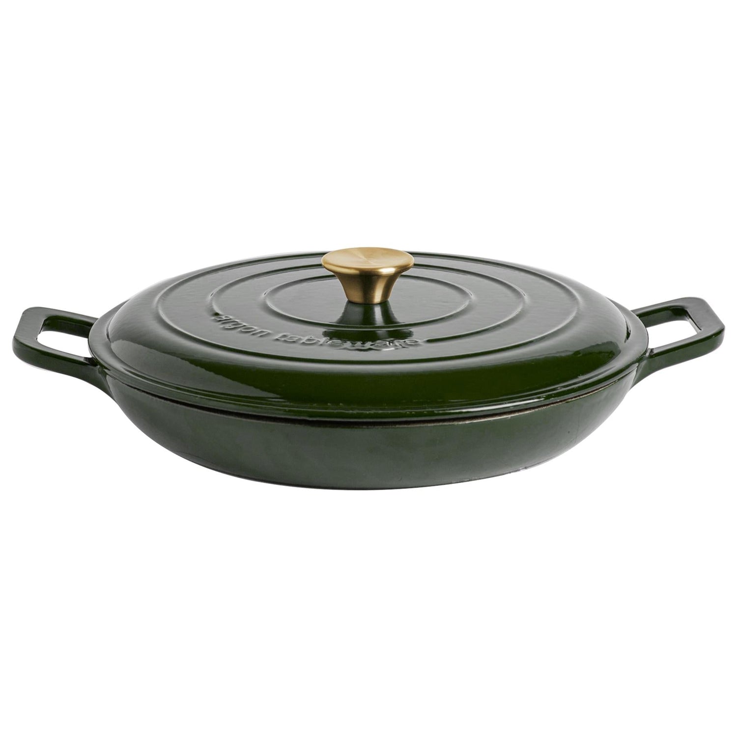 2.3L Dark Green Cast Iron Shallow Casserole Dish
