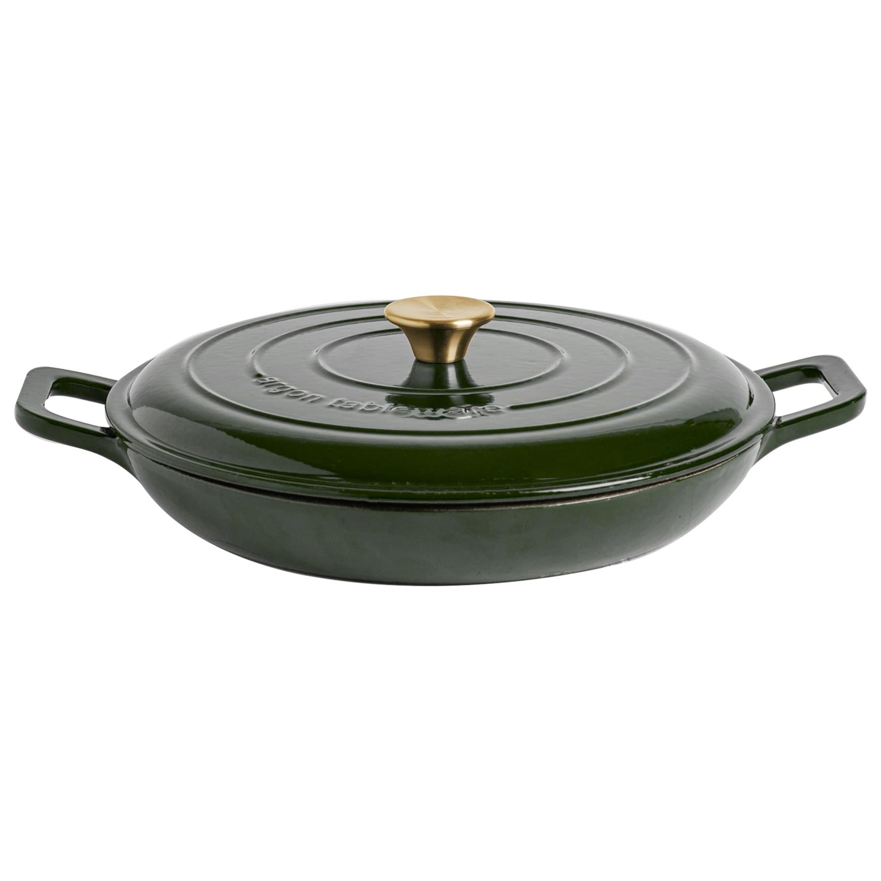 2.3L Dark Green Cast Iron Shallow Casserole Dish