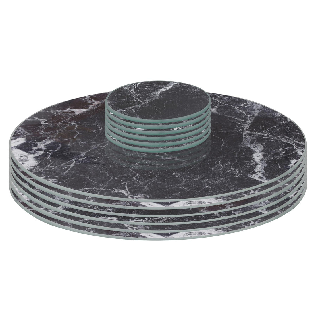 Black Marble-Effect 12-Piece Glass Placemat &amp; Coaster Set - 30cm Round Placemats &amp; Round Coasters
