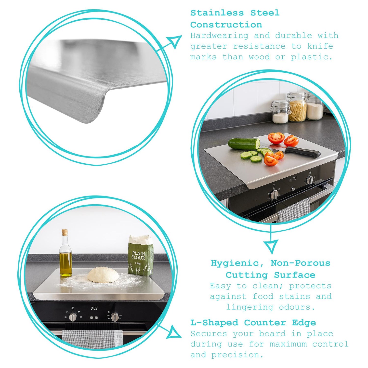 Stainless Steel Counter Edge Chopping Board - 60 x 40cm