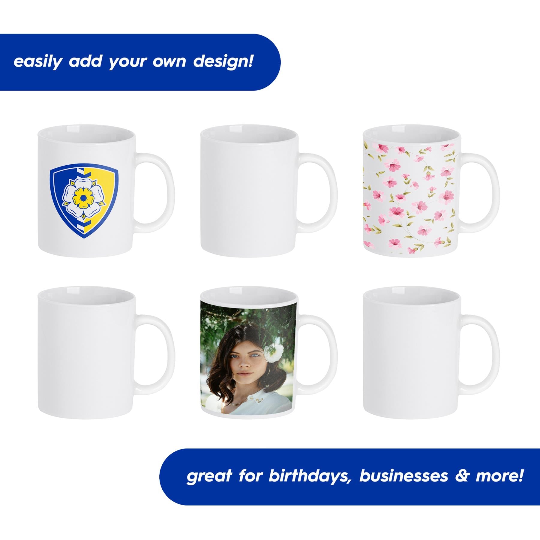 350ml Blank Stoneware Sublimation Mugs - White - Pack of 6