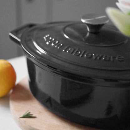 4.68L Matt Black Oval Cast Iron Casserole Dish