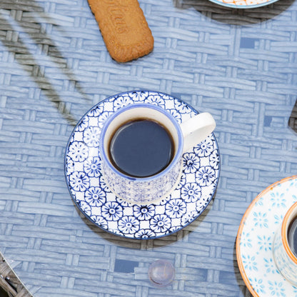 12pc 65ml Hand-Printed Stoneware Navy Espresso Cup &amp; Saucer Set