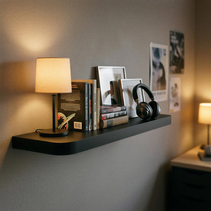 Rounded Wooden Floating Shelf - 60cm - Black