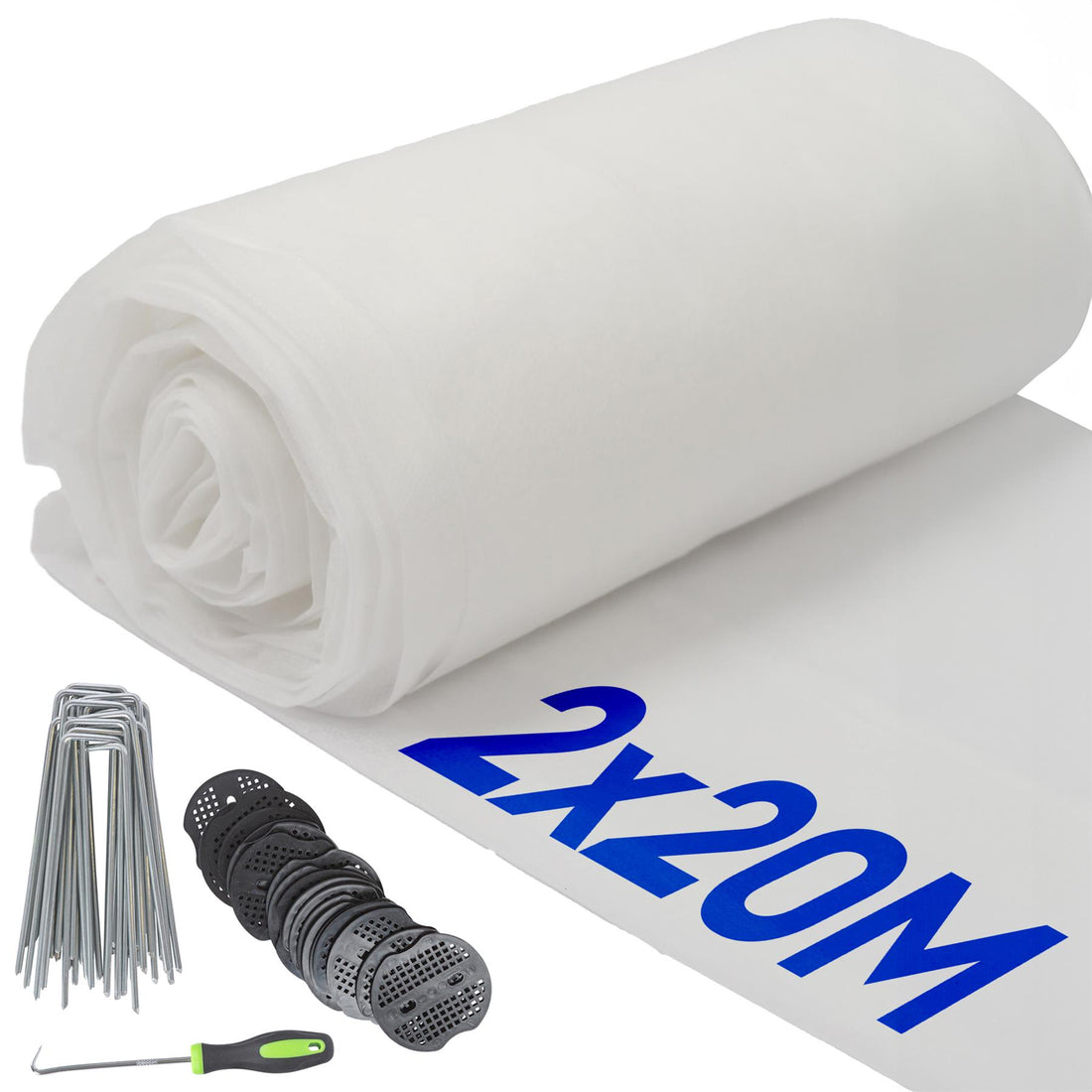 30gsm Garden Plant Frost Protection Fleece with Pegs &amp; Plates - 2m x 20m Total (2 Rolls)