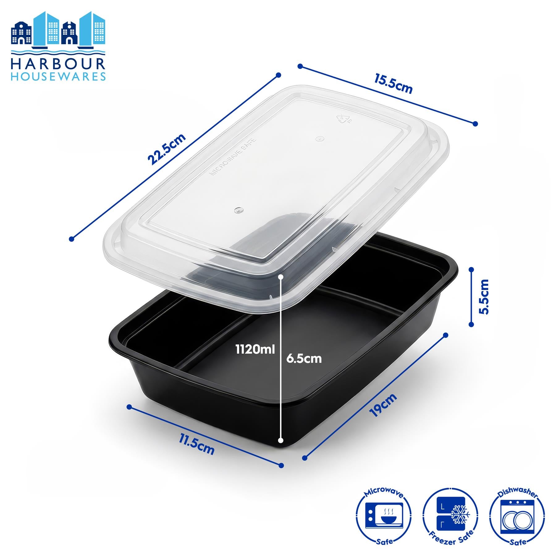 Reusable Meal Prep Containers - 1 Compartment (1120ml) - Pack of 10