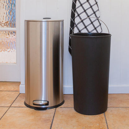 30L White Round Stainless Steel Kitchen Pedal Bin