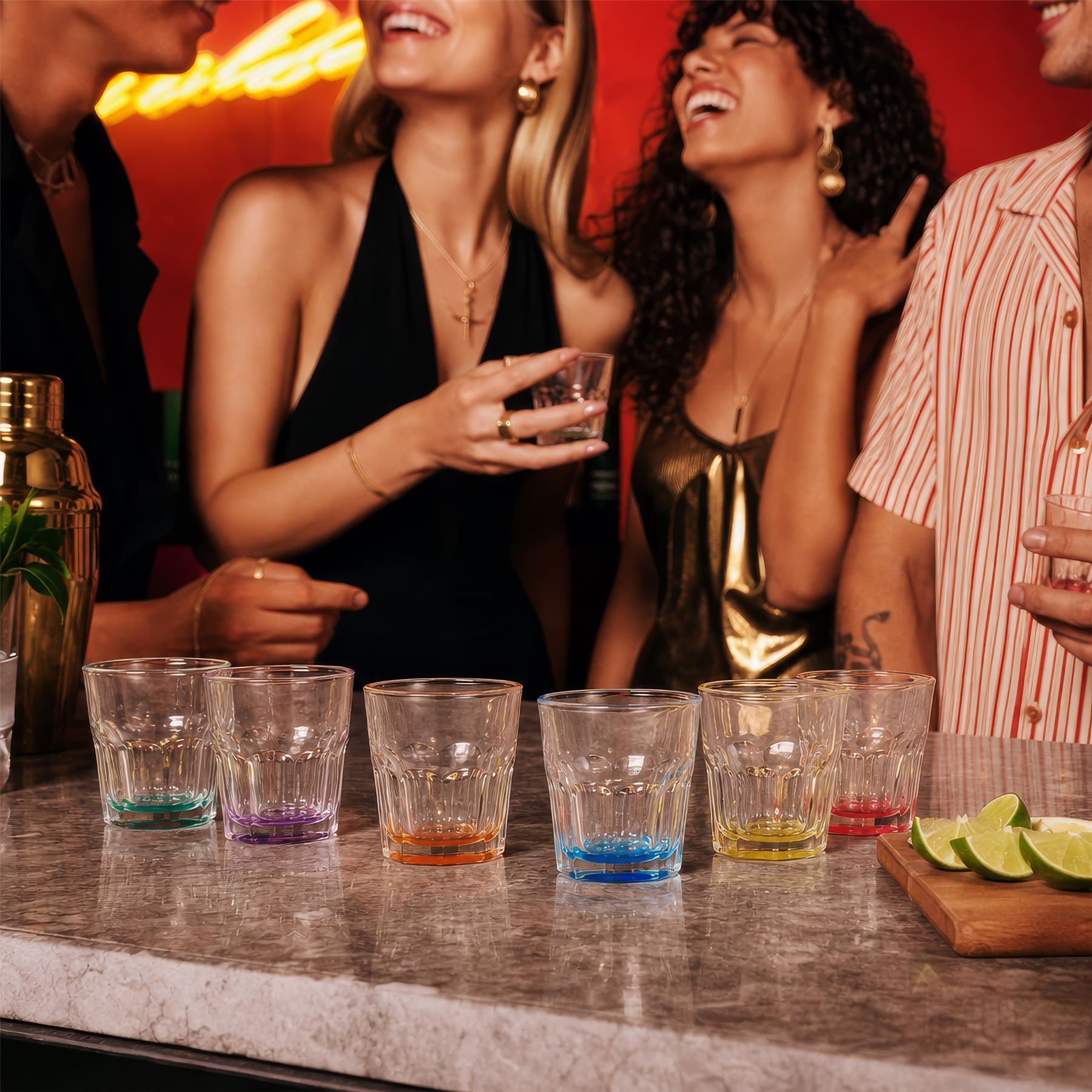 55ml Panelled Shot Glasses with Coloured Base - Pack of Six