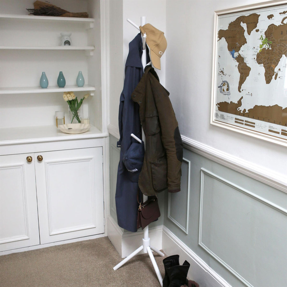 White Free-Standing Wooden Coat Rack