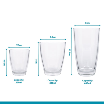 18 Piece Conical Glass Tumbler Set - 3 Sizes