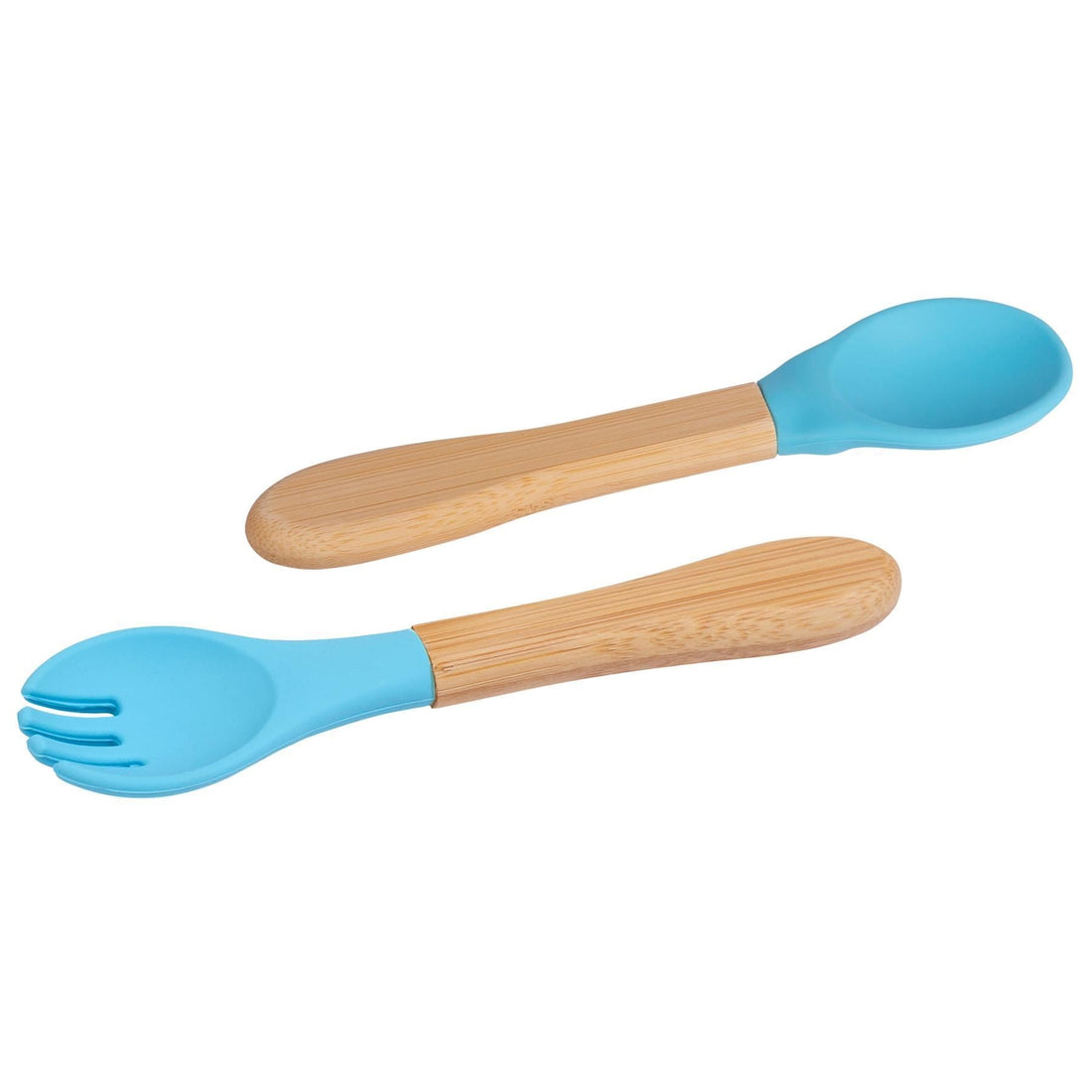 2-Piece Bamboo Baby Weaning Fork &amp; Spoon Set with Blue Silicone Tips