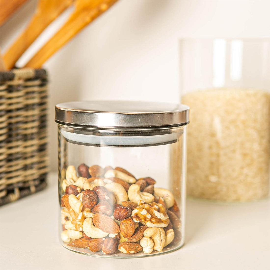 550ml Scandi Glass Storage Jar with Silver Metal Lid