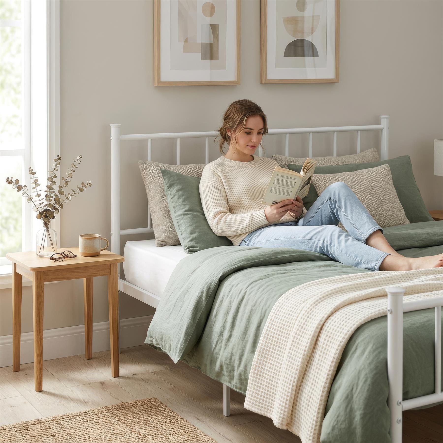 Double Metal Bed Frame - 4ft 6" - White