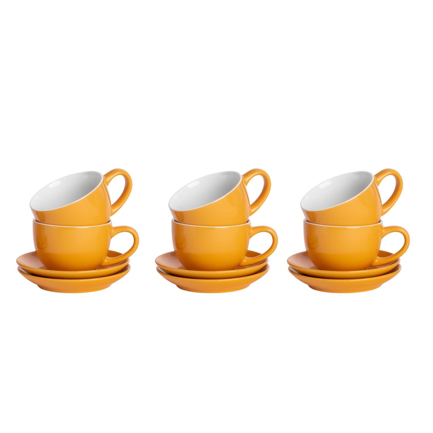 250ml Yellow Cappuccino Cups &amp; Saucers - Pack of Six