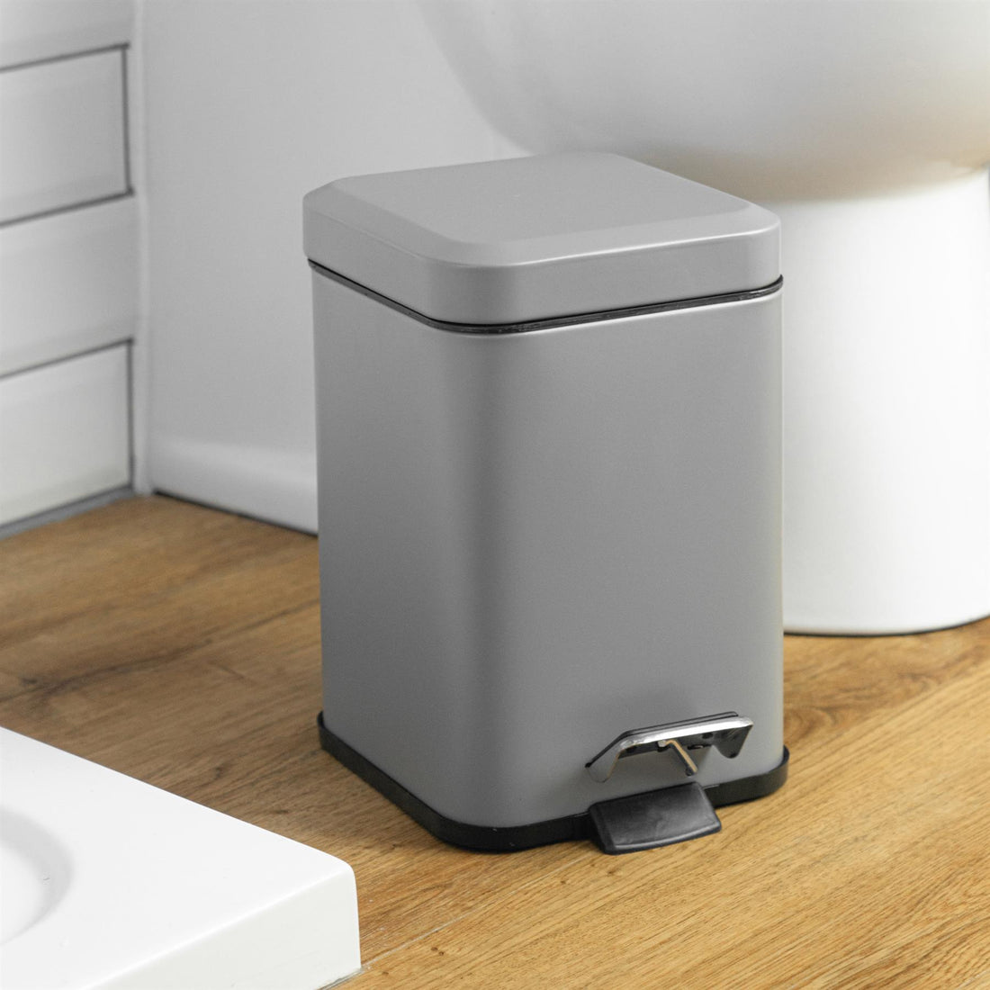 3L Matt Grey Square Bathroom Pedal Bin