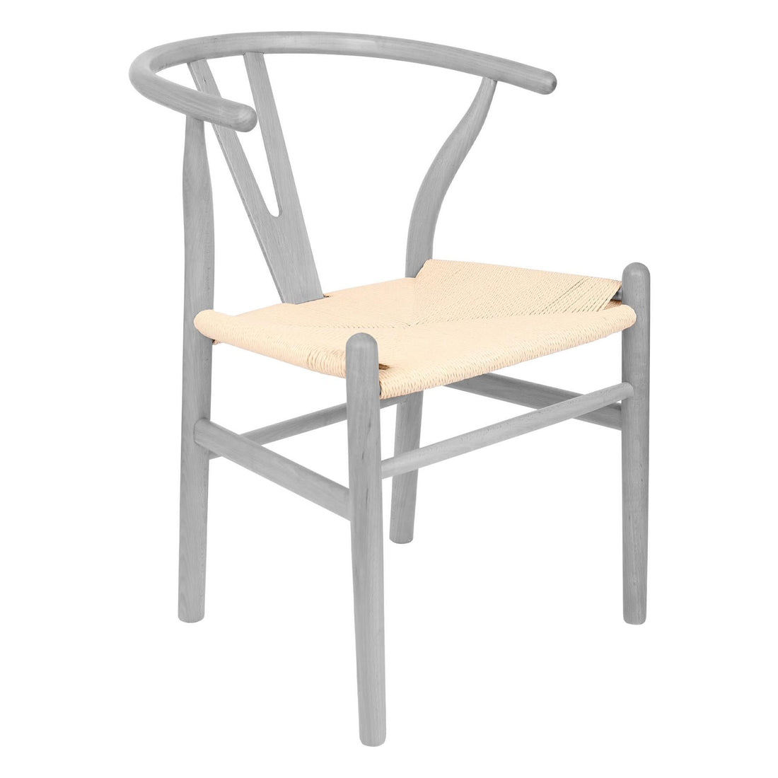 Grey Wooden Wishbone Dining Chair with Beige Weave