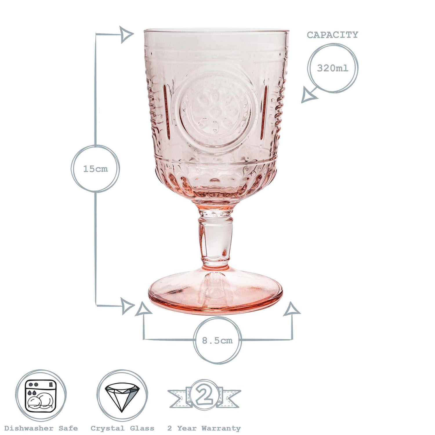 320ml Pink Romantic Wine Glasses - Pack of Four