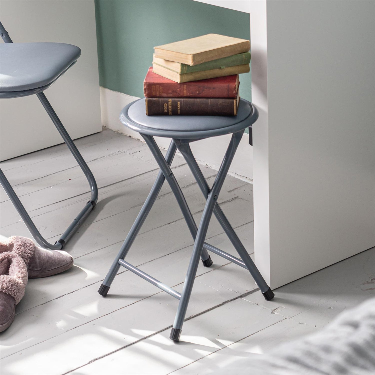 Grey Padded Folding Stool