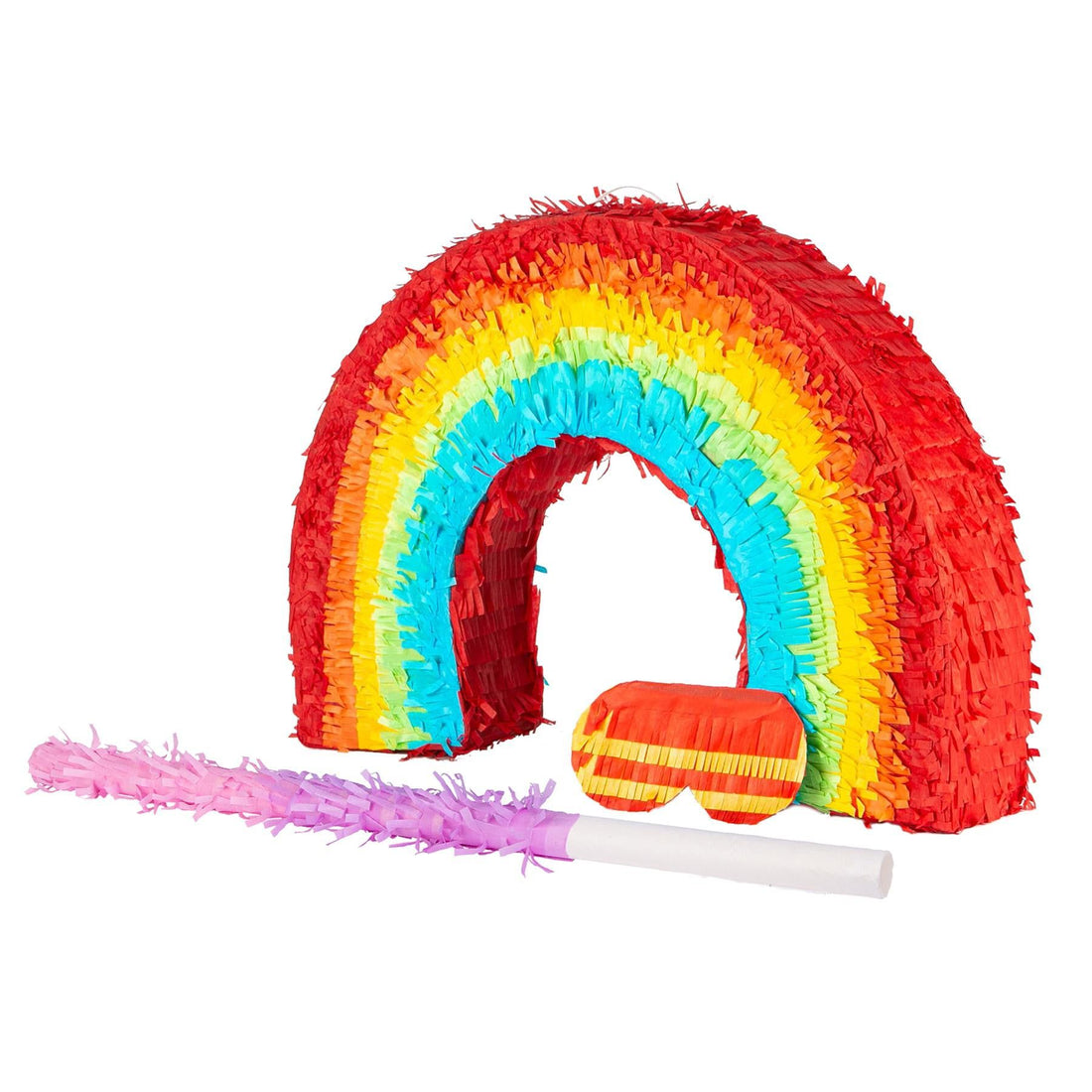 Large Rainbow Pinata Set with Pink Stick &amp; Blindfold