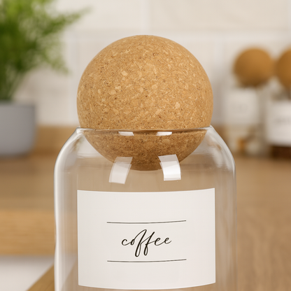 Cork Ball Glass Tea Coffee Sugar Jars Set