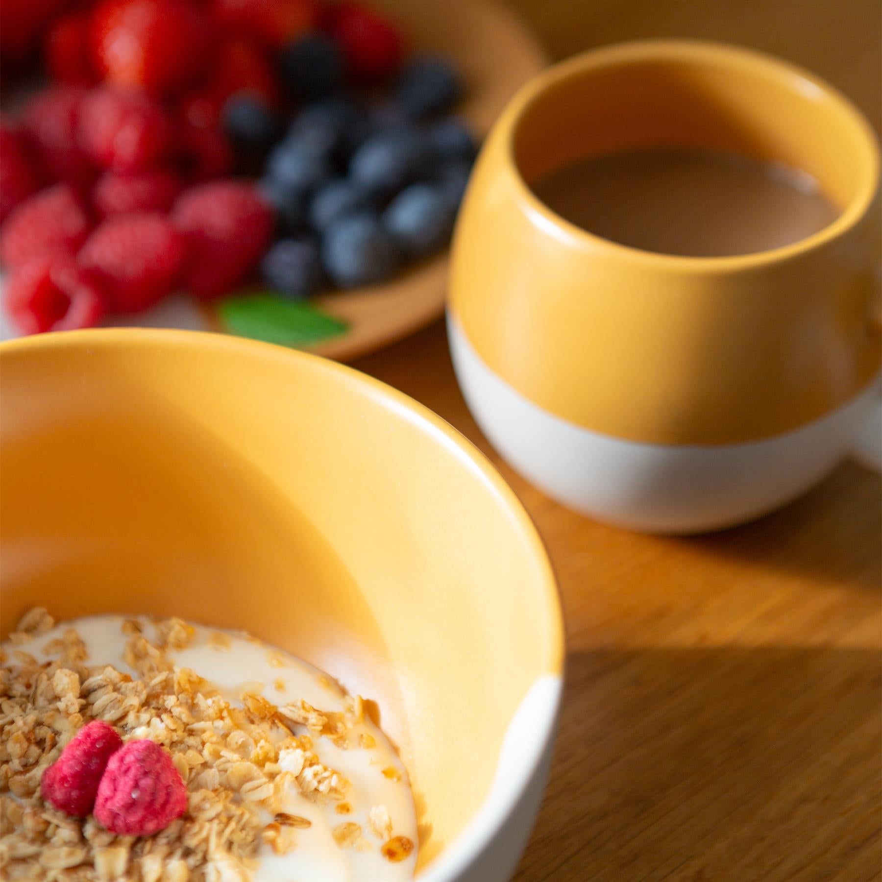 340ml Mustard Colour Block Stoneware Sphere Mugs - Pack of Four