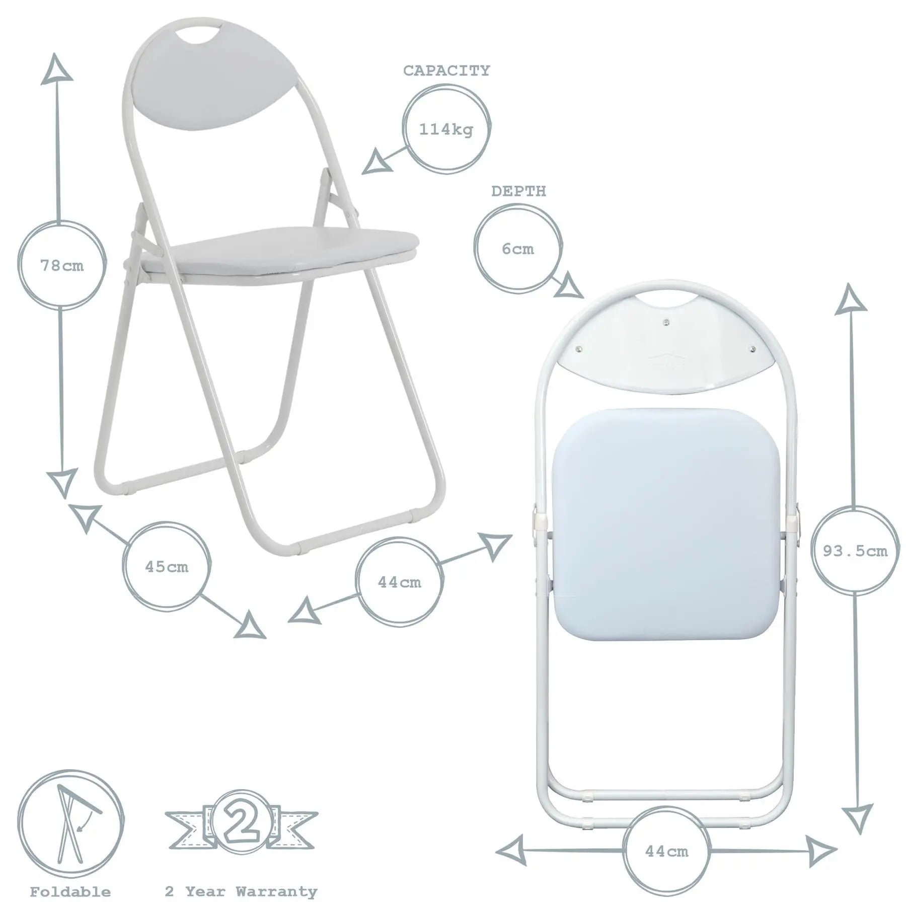 White Curved White Framed Padded Folding Chair