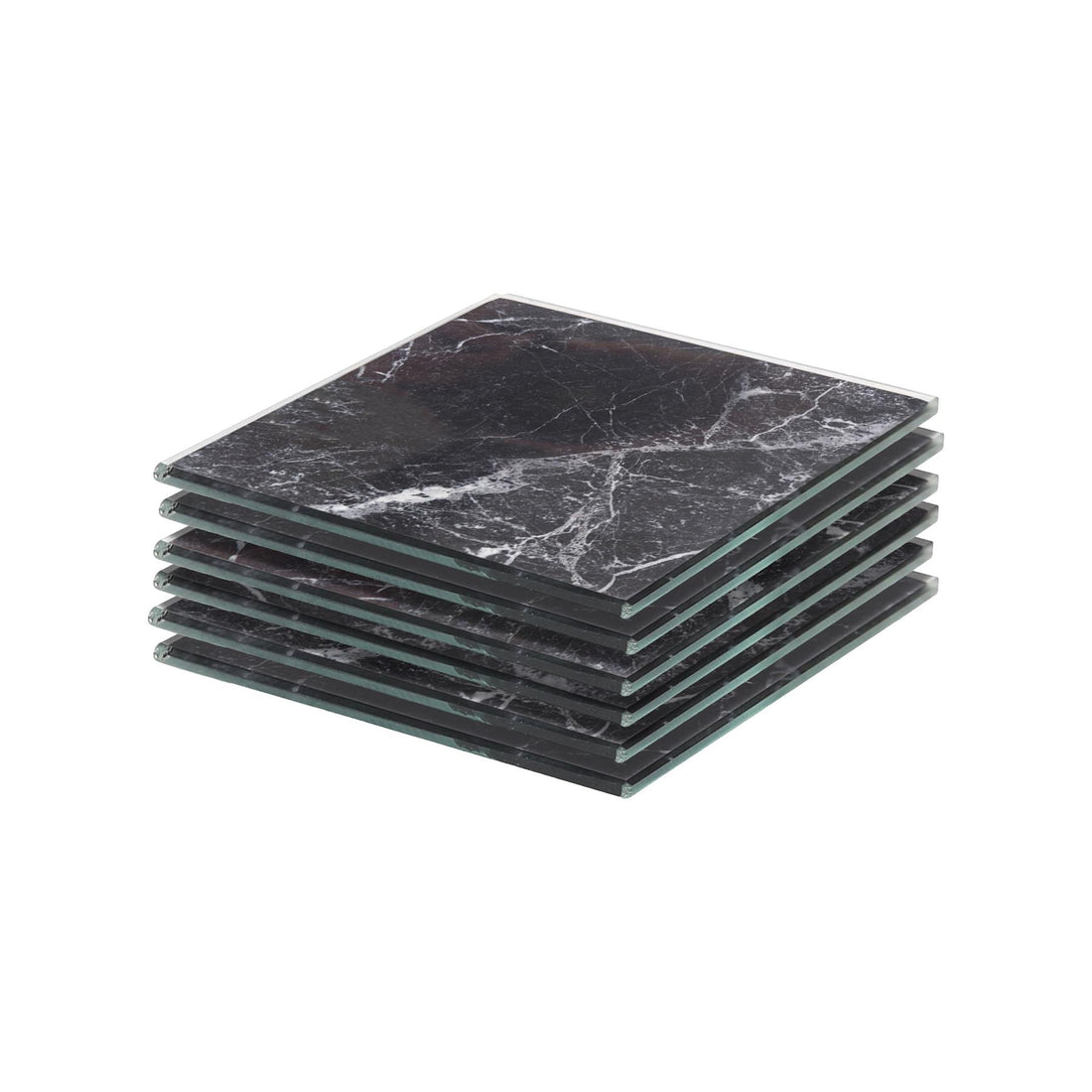 Black Marble-Effect Square Glass Coasters - Pack of 6