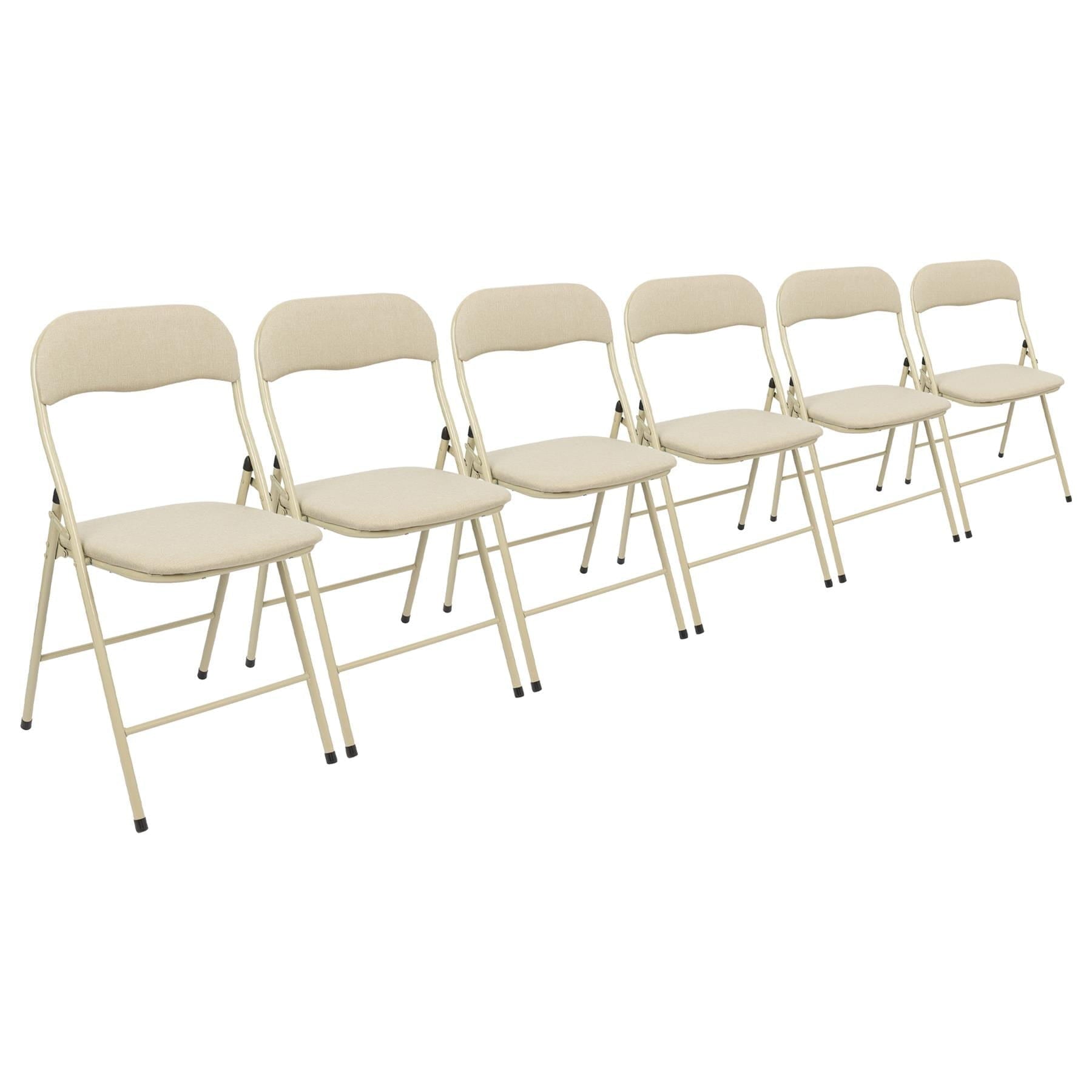 Beige Fabric Padded Folding Chair - Pack of Six