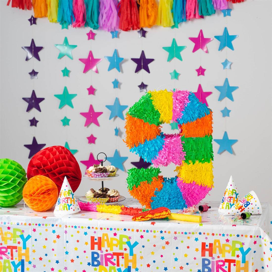 Large Number 9 Pinata Party Set with Pink Stick