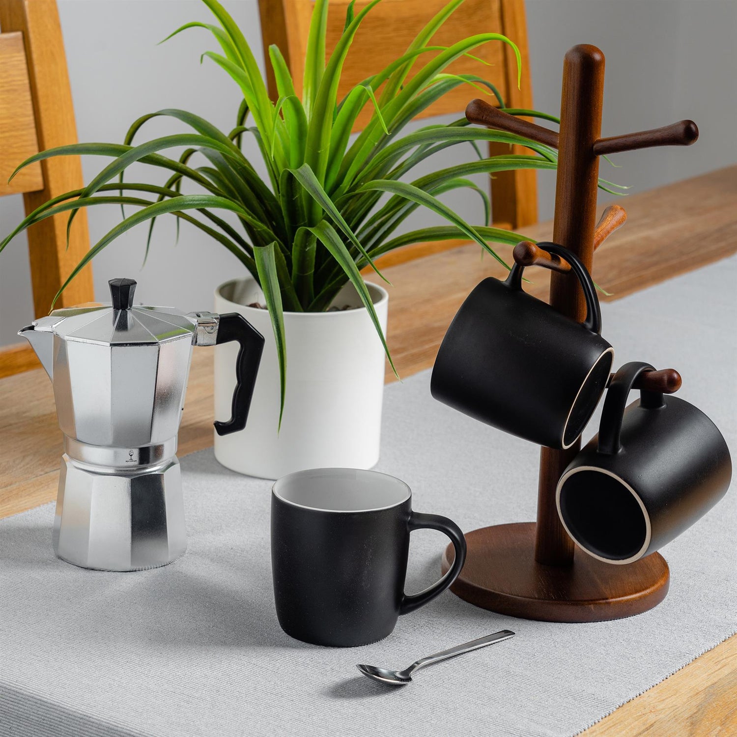 350ml Matt Black Coloured Coffee Mugs - Pack of Six