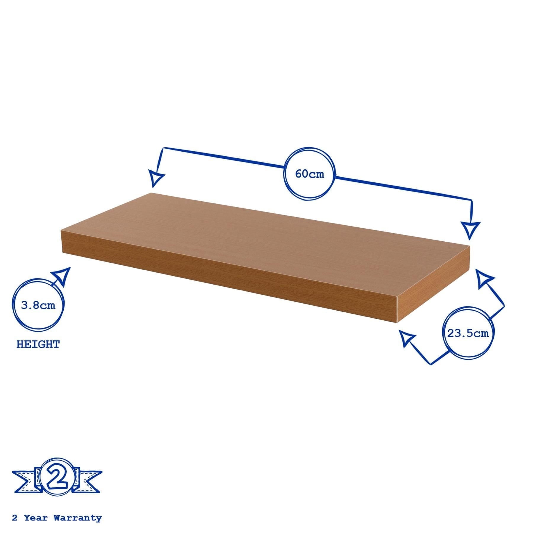 60cm Brown Modern Floating Shelves - Pack of Two