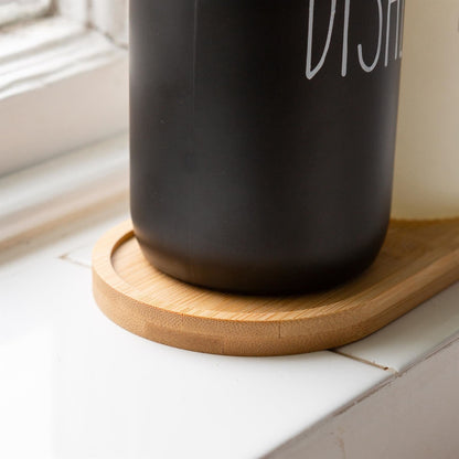 2pc 500ml Glass Soap Dispenser with Black Labels &amp; Bamboo Tray