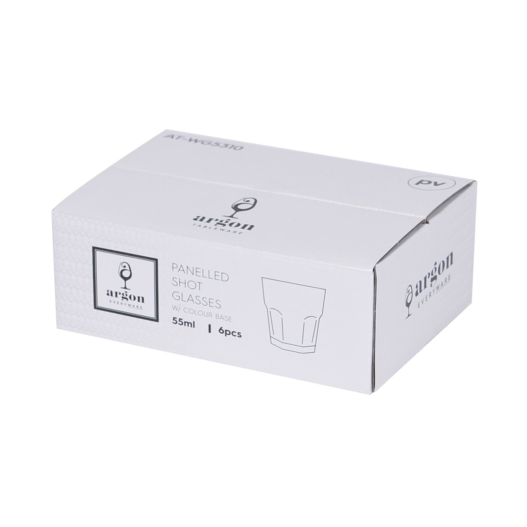 55ml Panelled Shot Glasses with Coloured Base - Pack of Six