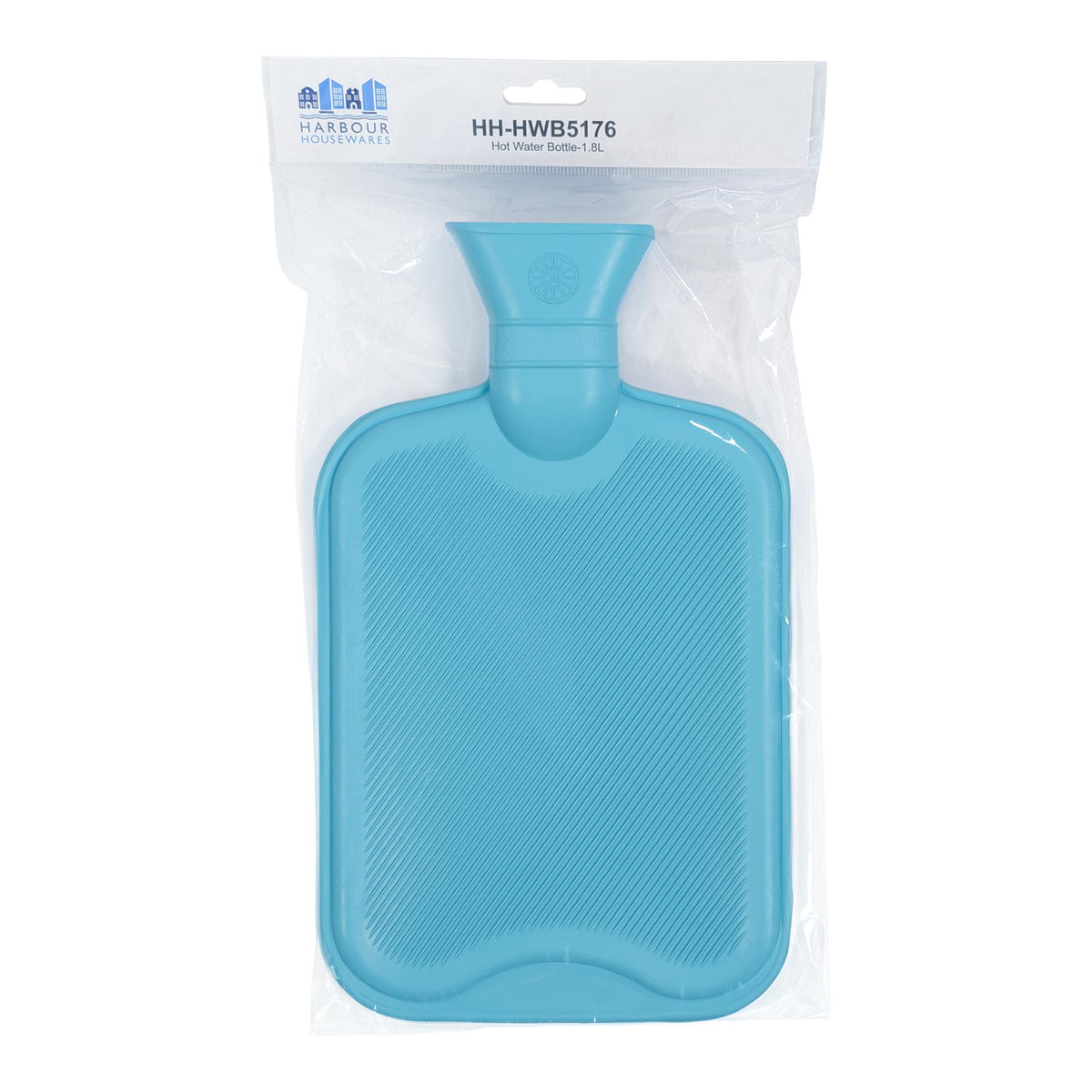 Hot Water Bottle with Knitted Cover - 1.8L - Blue/Dark Grey