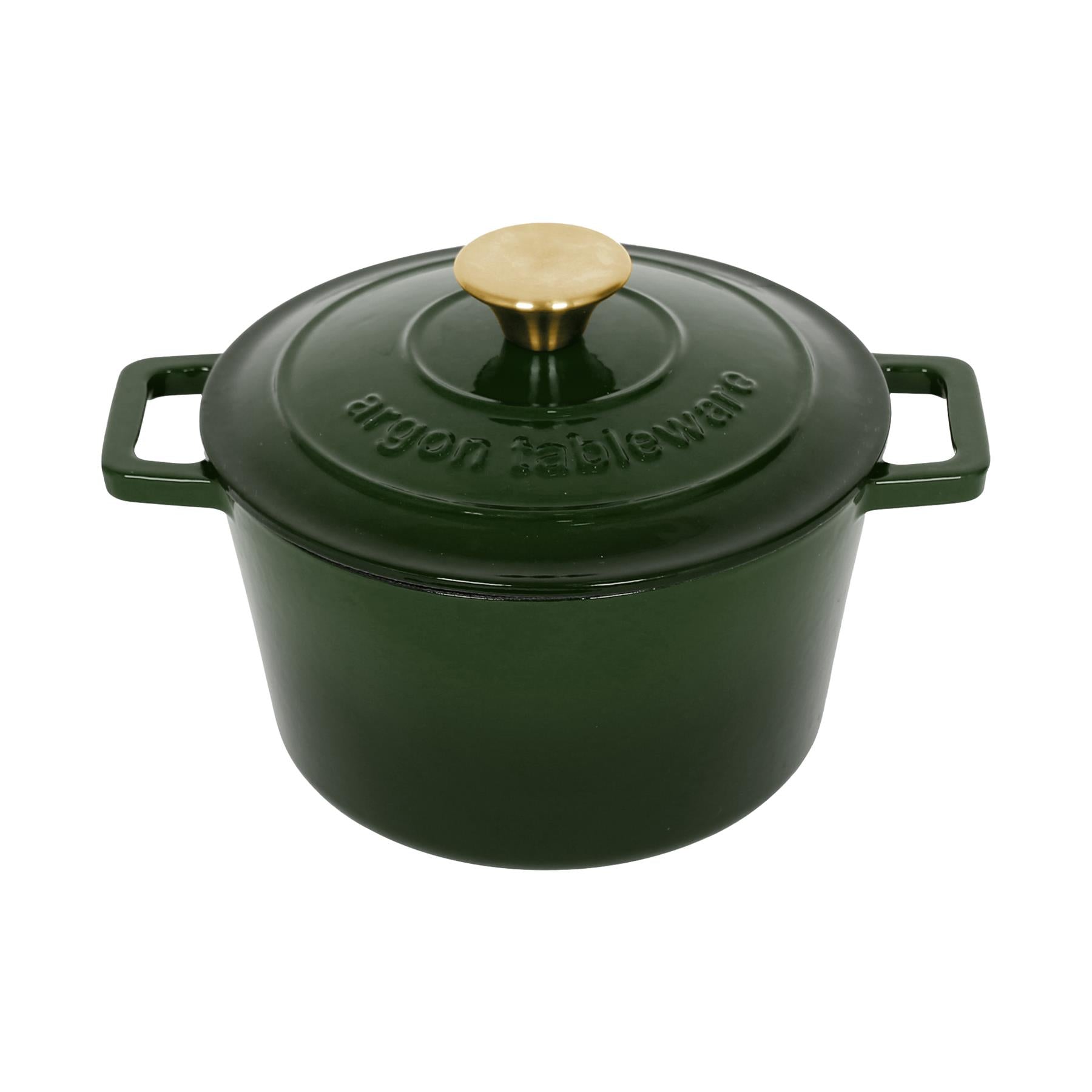2.8L Dark Green Round Cast Iron Casserole Dish
