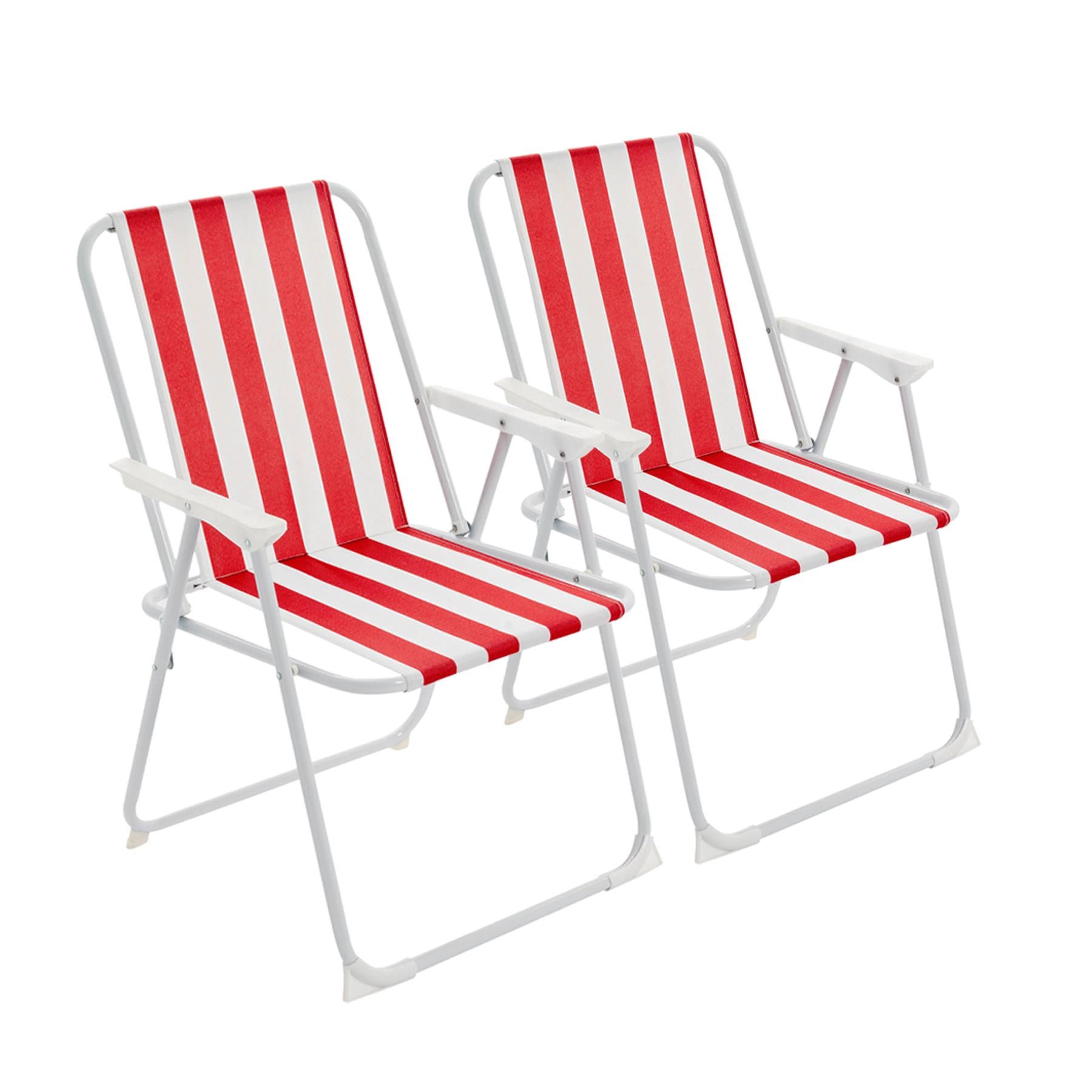 Red &amp; White Folding Metal Beach Chairs - Pack of Two