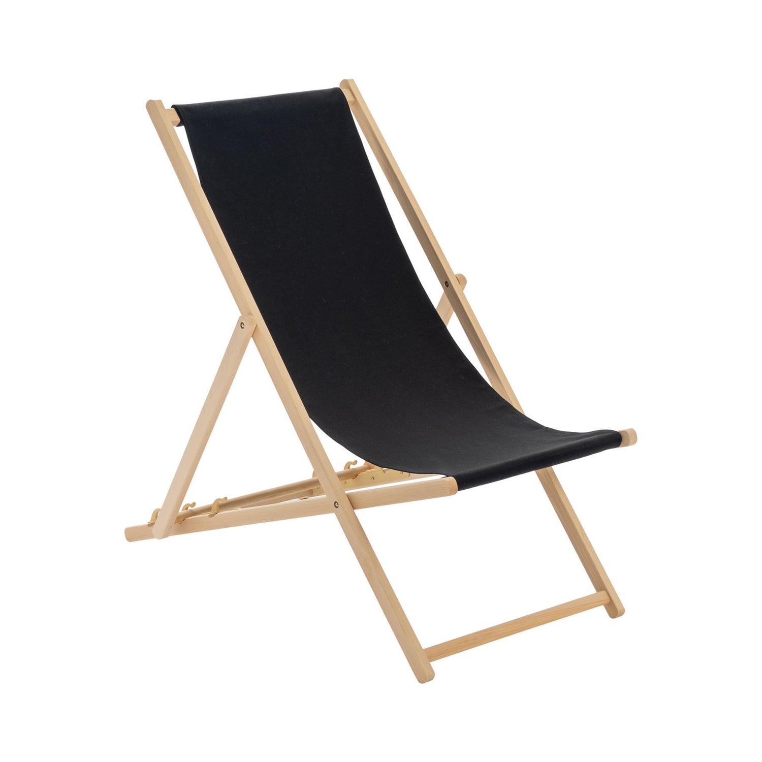 Black Folding Wooden Deck Chair