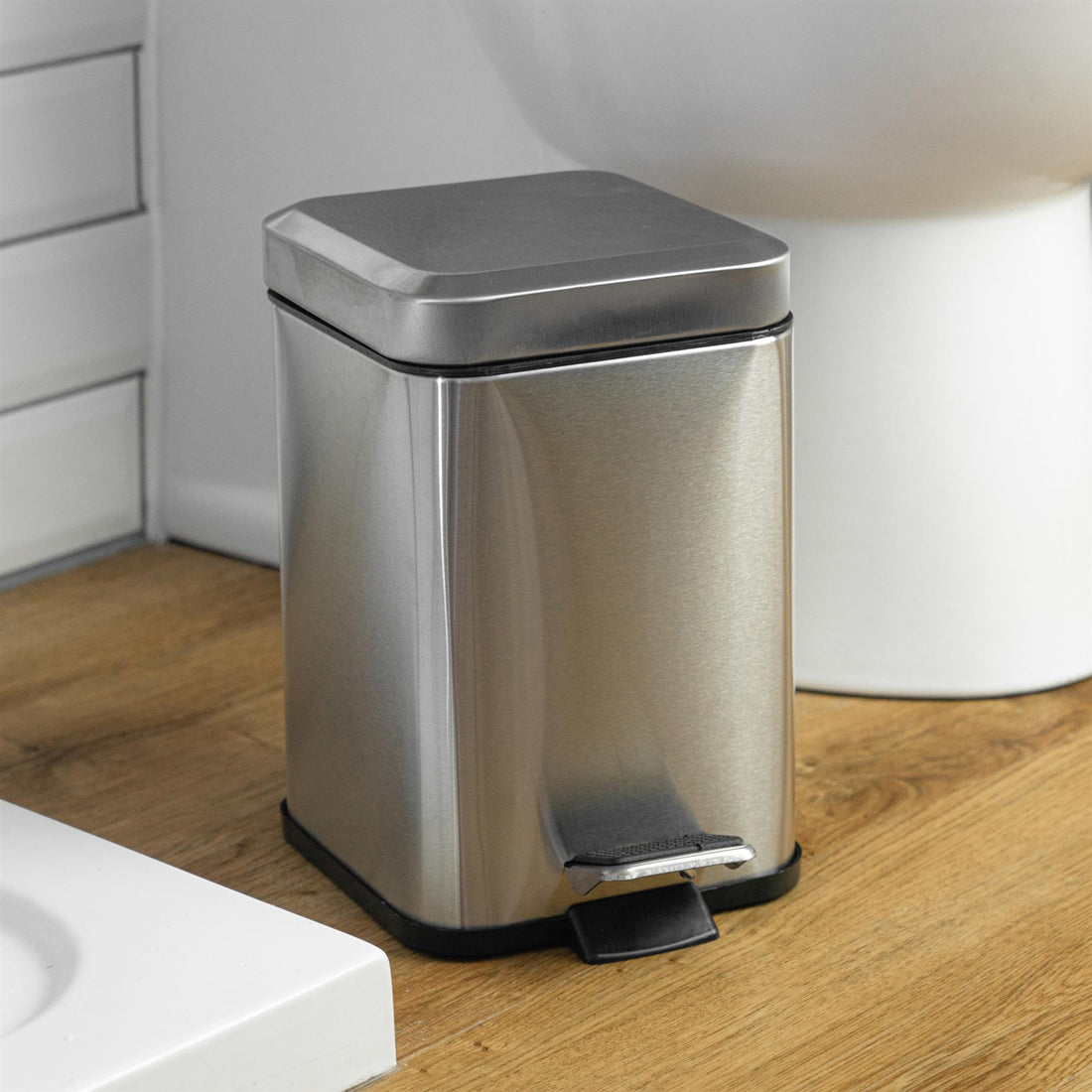 3L Brushed Steel Square Bathroom Pedal Bin