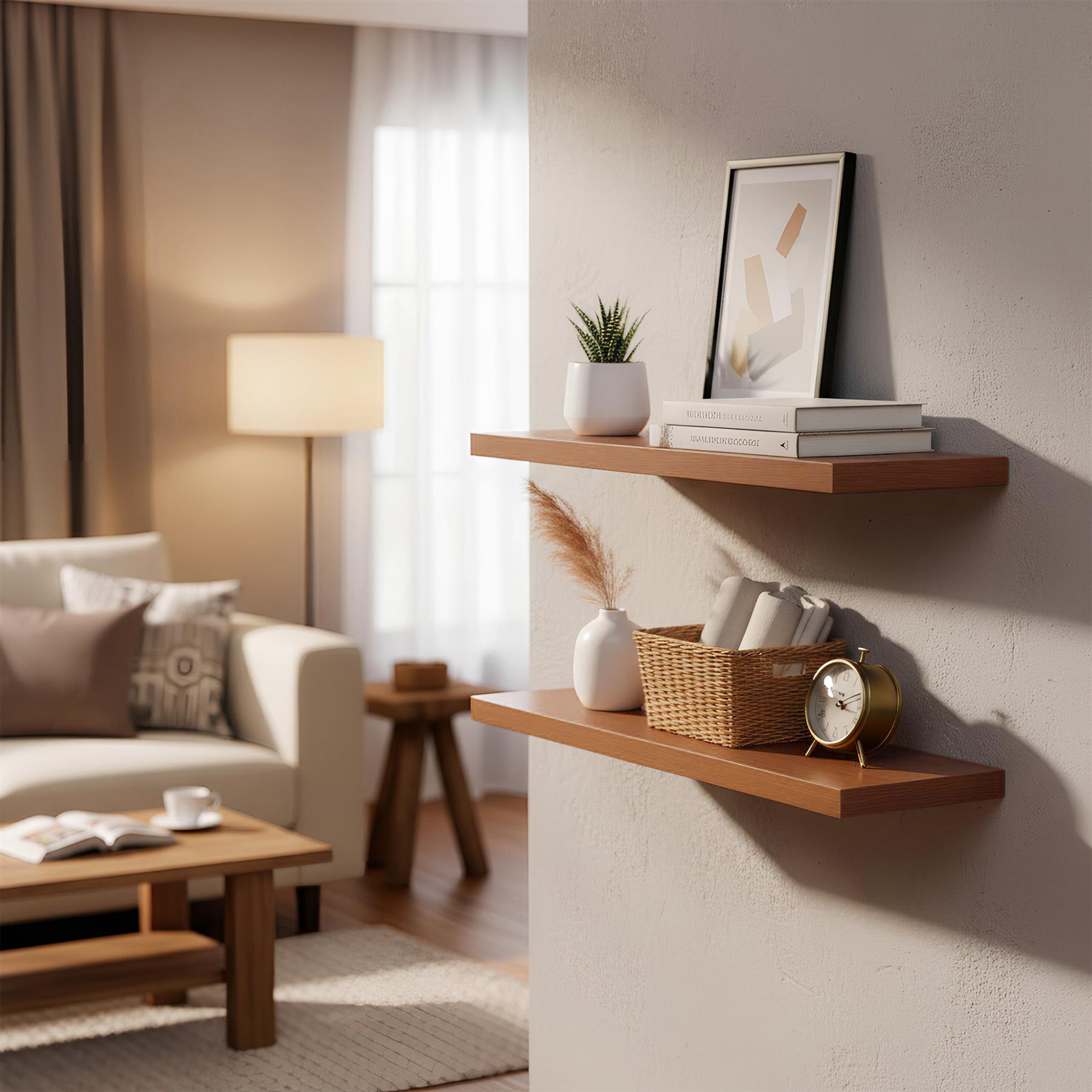 60cm Walnut Modern Floating Shelves - Pack of Two