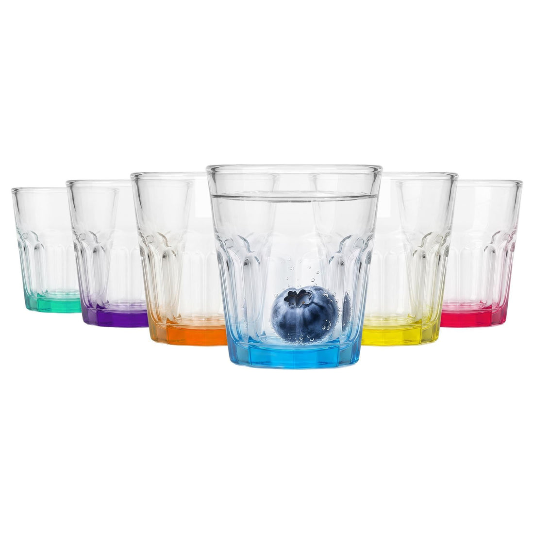 55ml Panelled Shot Glasses with Coloured Base - Pack of 6