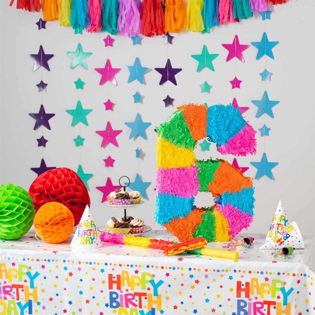 Large Number 6 Pinata Party Set with Pink Stick