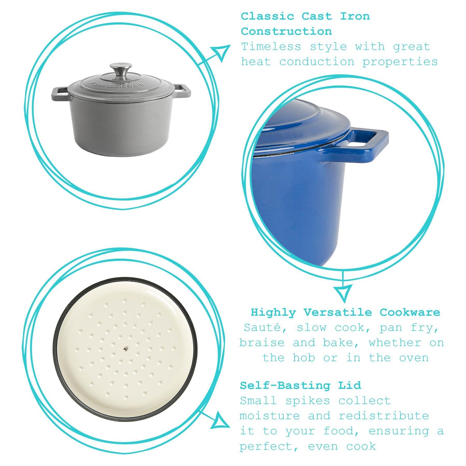 4.5L Matt Black Cast Iron Casserole Dish