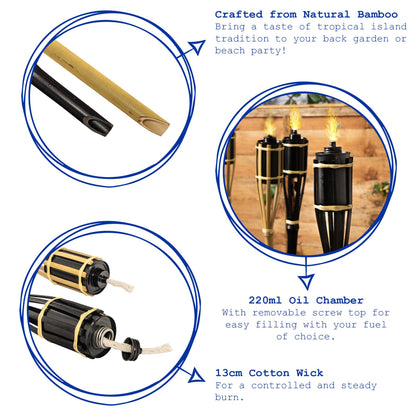 Black Bamboo 60cm Garden Fire Torches - Pack of Six