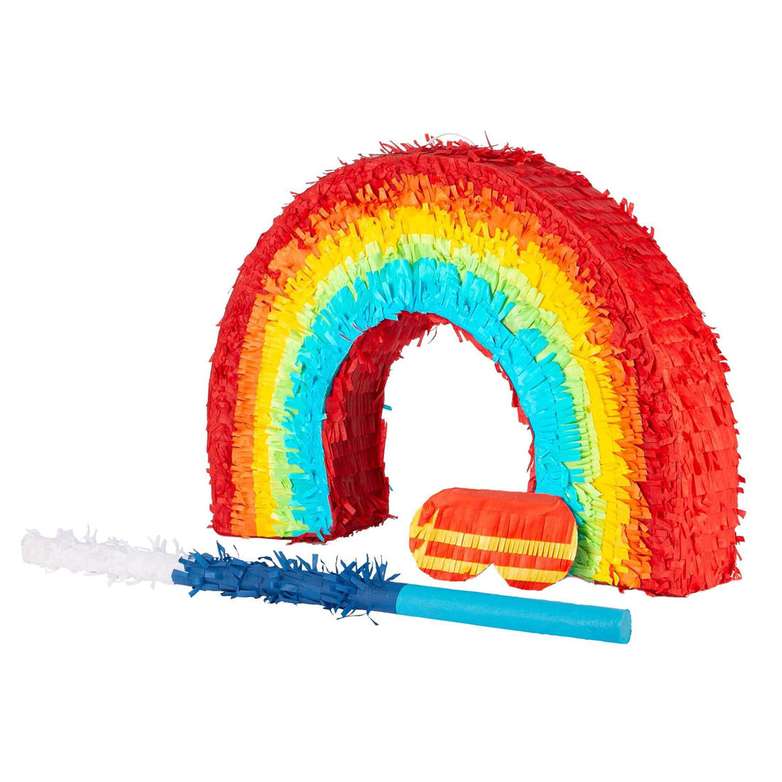 Large Rainbow Pinata Set with Blue Stick &amp; Blindfold