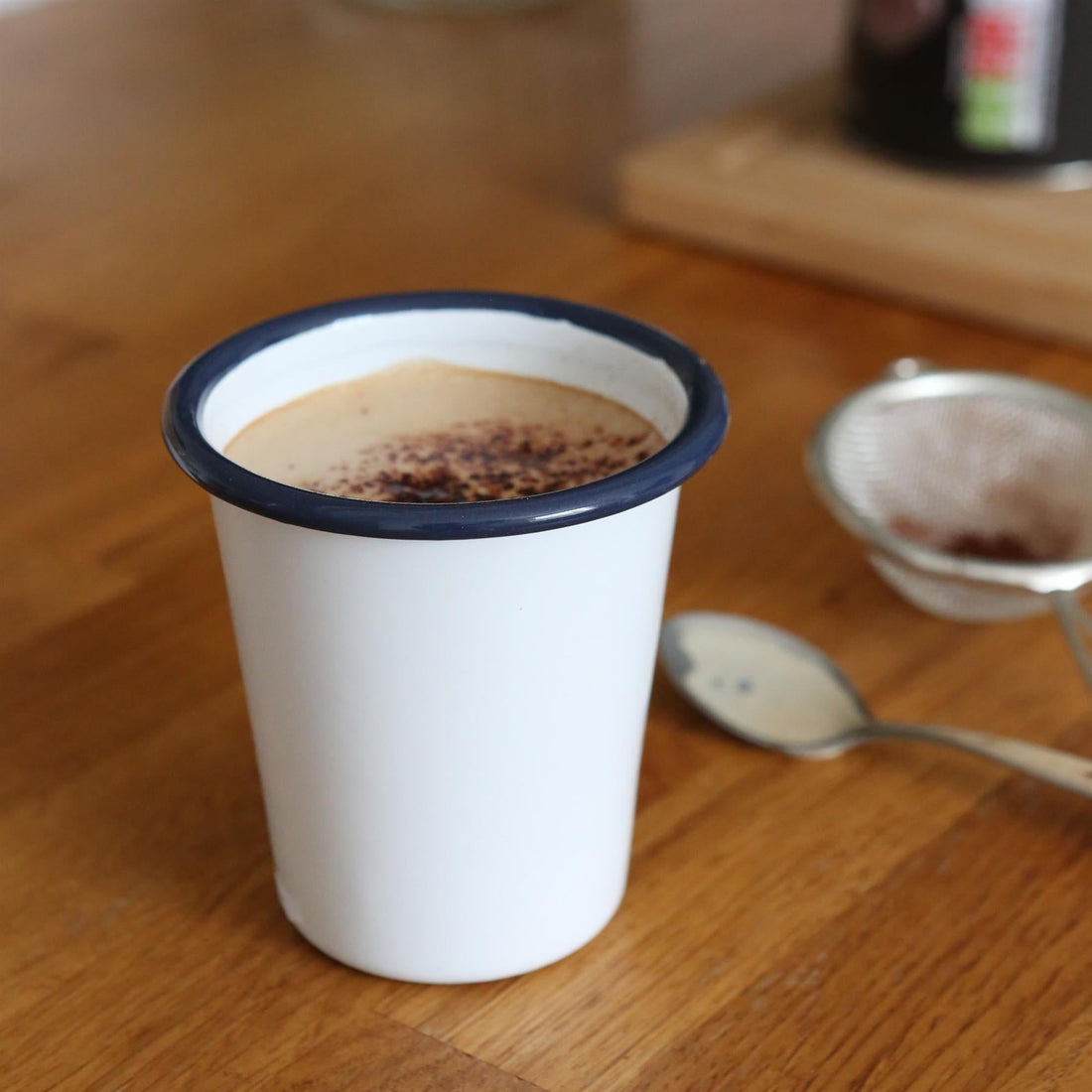 300ml White &amp; Blue Enamel Tumbler