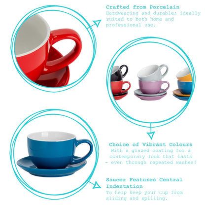 250ml Blue Cappuccino Cups &amp; Saucers - Pack of Six