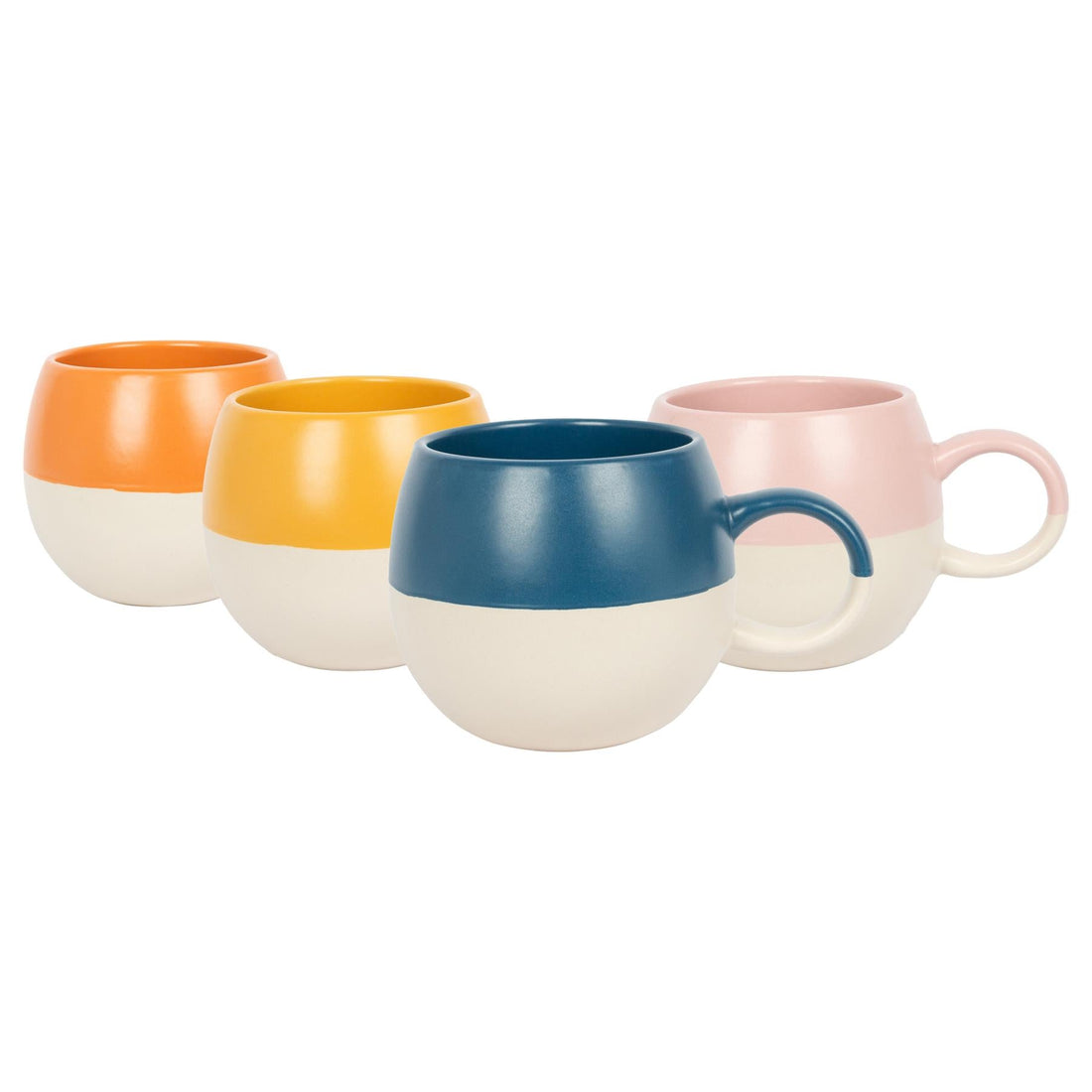340ml Multicoloured Colour Block Stoneware Sphere Mugs - Pack of Four