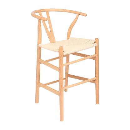 Beige Wooden Wishbone Bar Stool