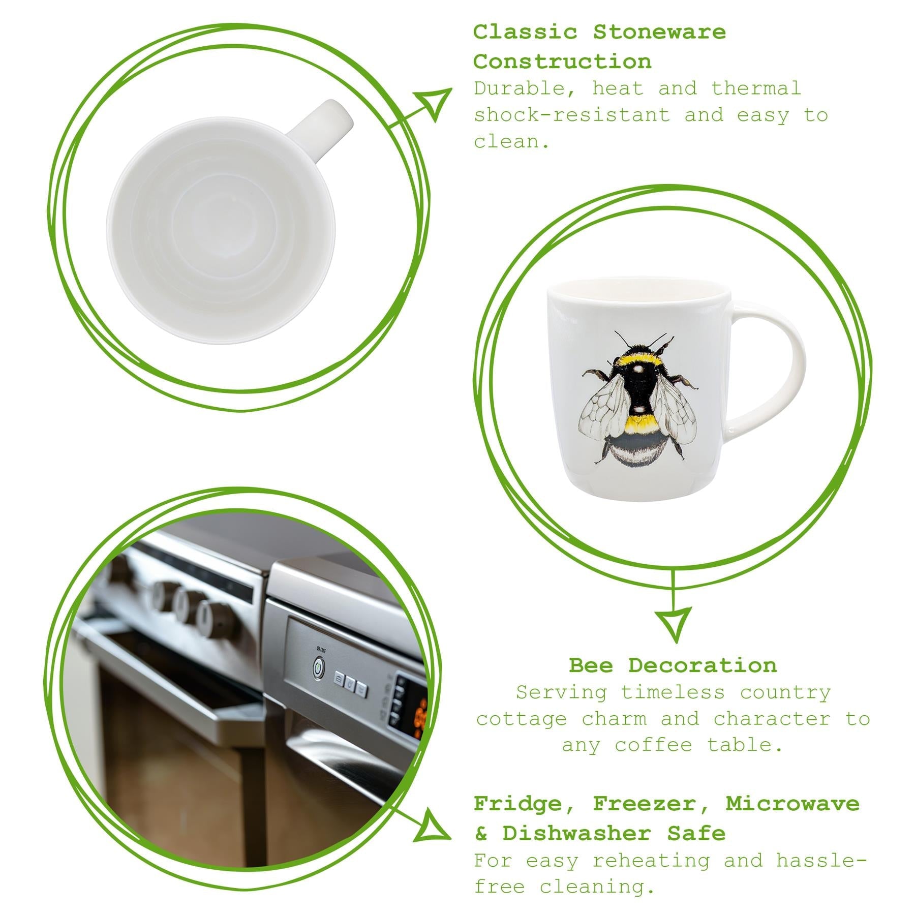 350ml Single Bee Simply Home Stoneware Mugs - Pack of Six